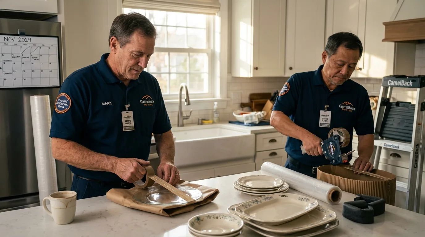 Professional crew packing kitchen dishware in Southgate, MI